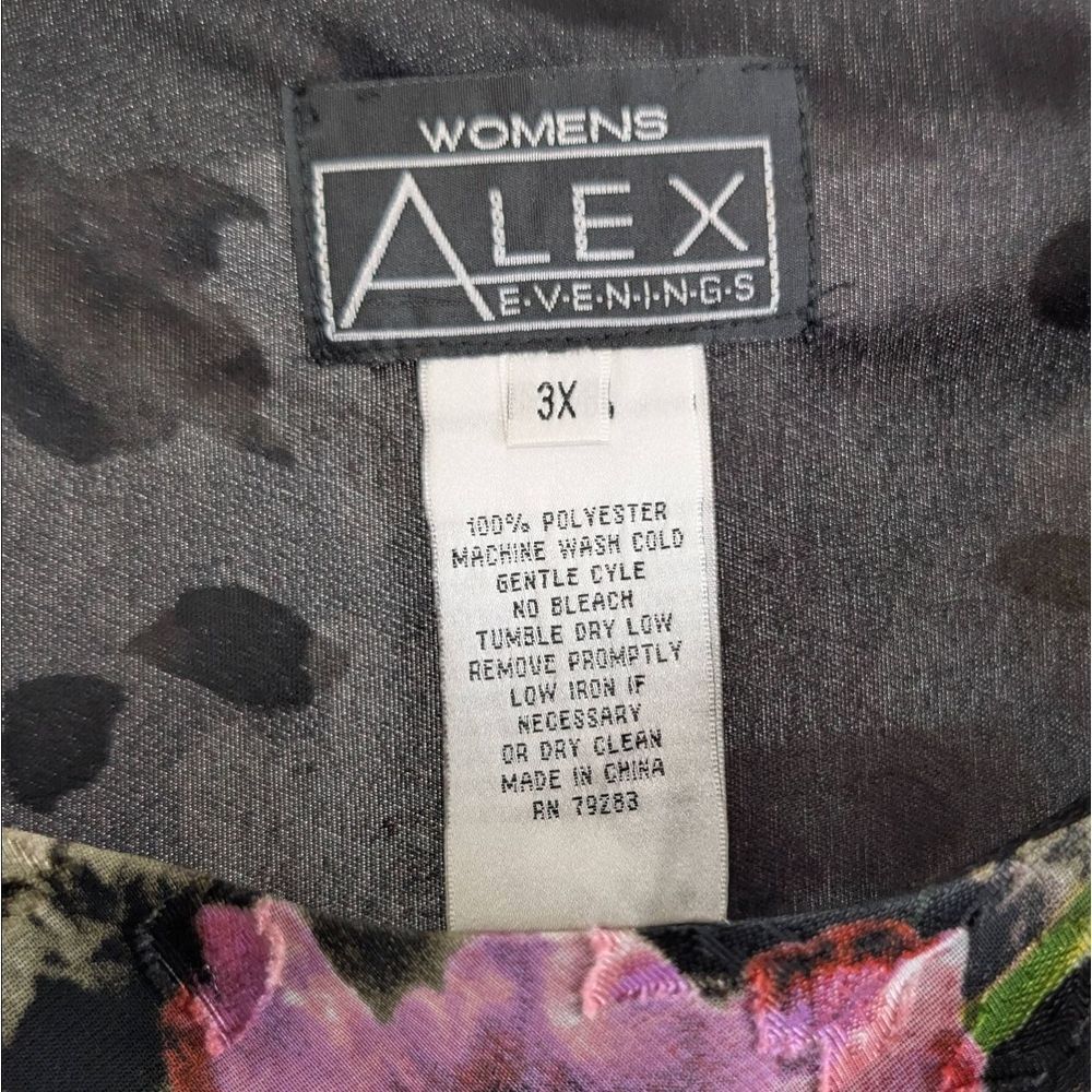 Alex Evenings 3X Black Purple Floral Top Short Sleeve Elegant Whimsy Fairy - Picture 6 of 6